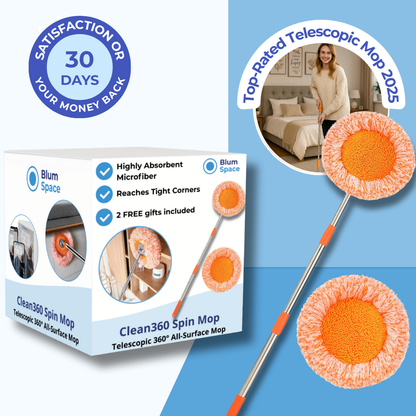 360° Microfiber Spin Mop + Extendable Handle (+ 1 free extra Microfibre head)
