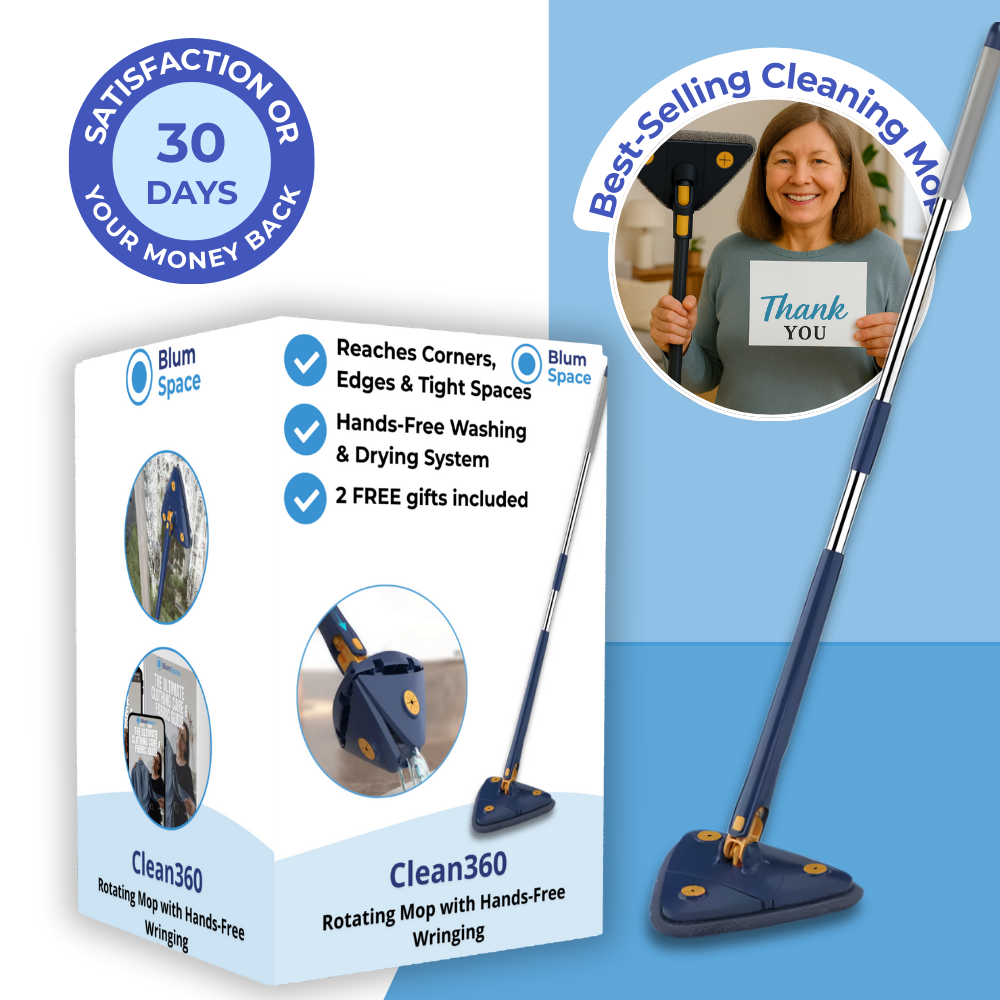 Clean360 – 360° Rotating Mop with Hands-Free Wringing+ 6 Mop Pads!