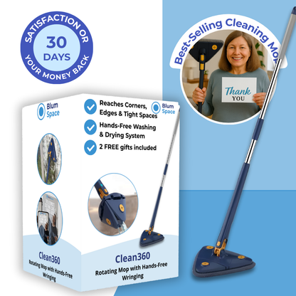 Clean360 – 360° Rotating Mop with Hands-Free Wringing+ 6 Mop Pads!