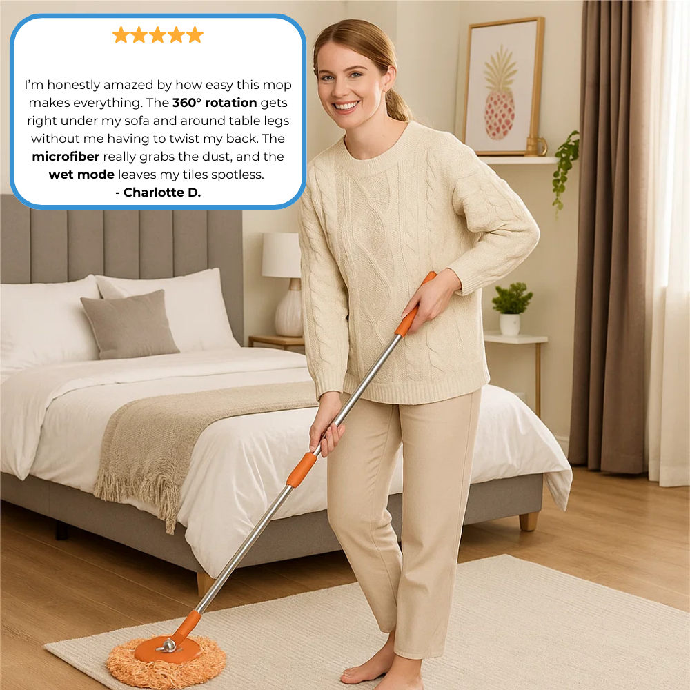 360° Microfiber Spin Mop + Extendable Handle (+ 1 free extra Microfibre head)